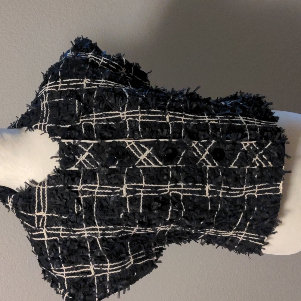 Worth New York Black and White Plaid Textured Large Button Top